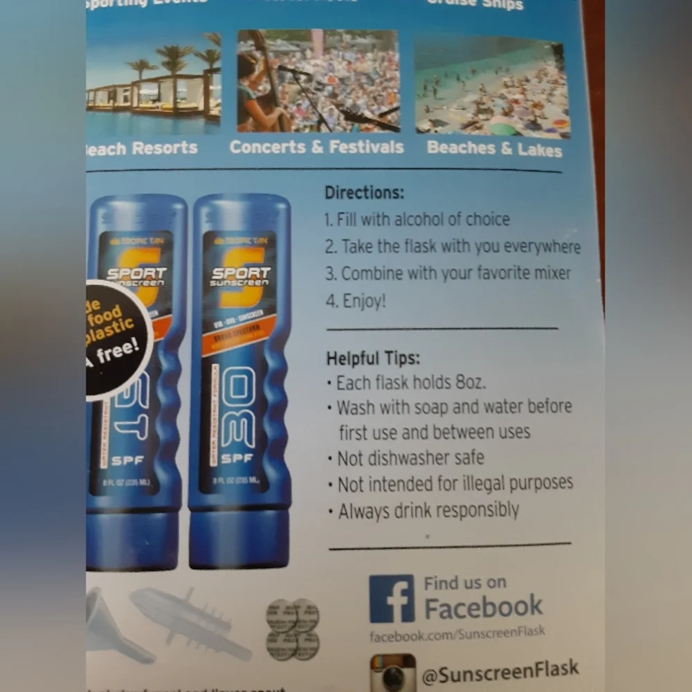 Sport Sunscreen Alcohol Conceal Container Flasks 8oz Each